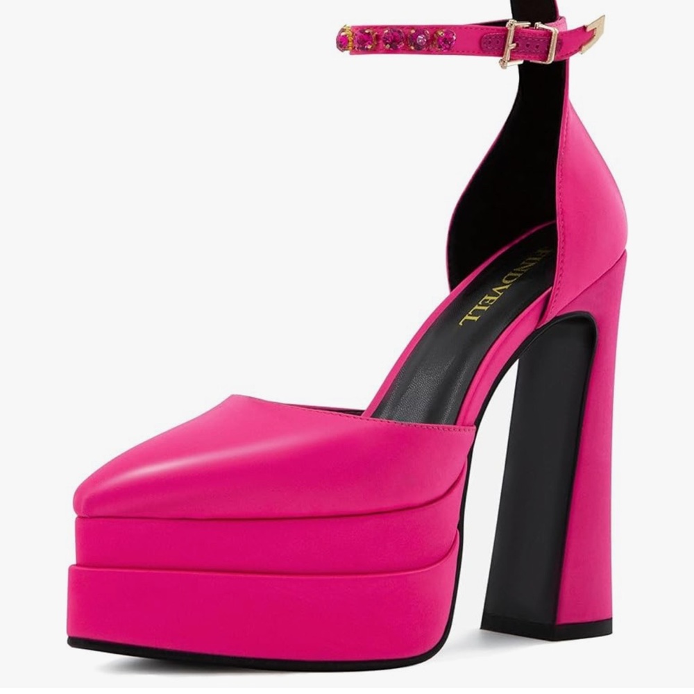 Vibrant Pink Platform Heels with Ankle Strap